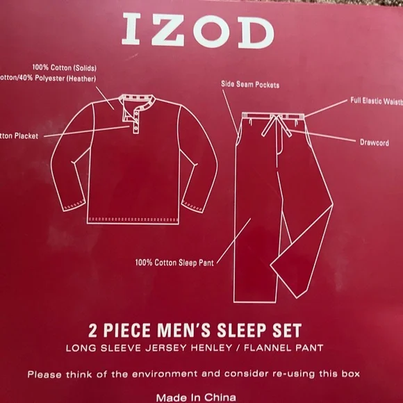 NIB Izod 2 Piece Sleep Set Mens Medium Solid Gray LS Shirt and Plaid Pants - Picture 3 of 3